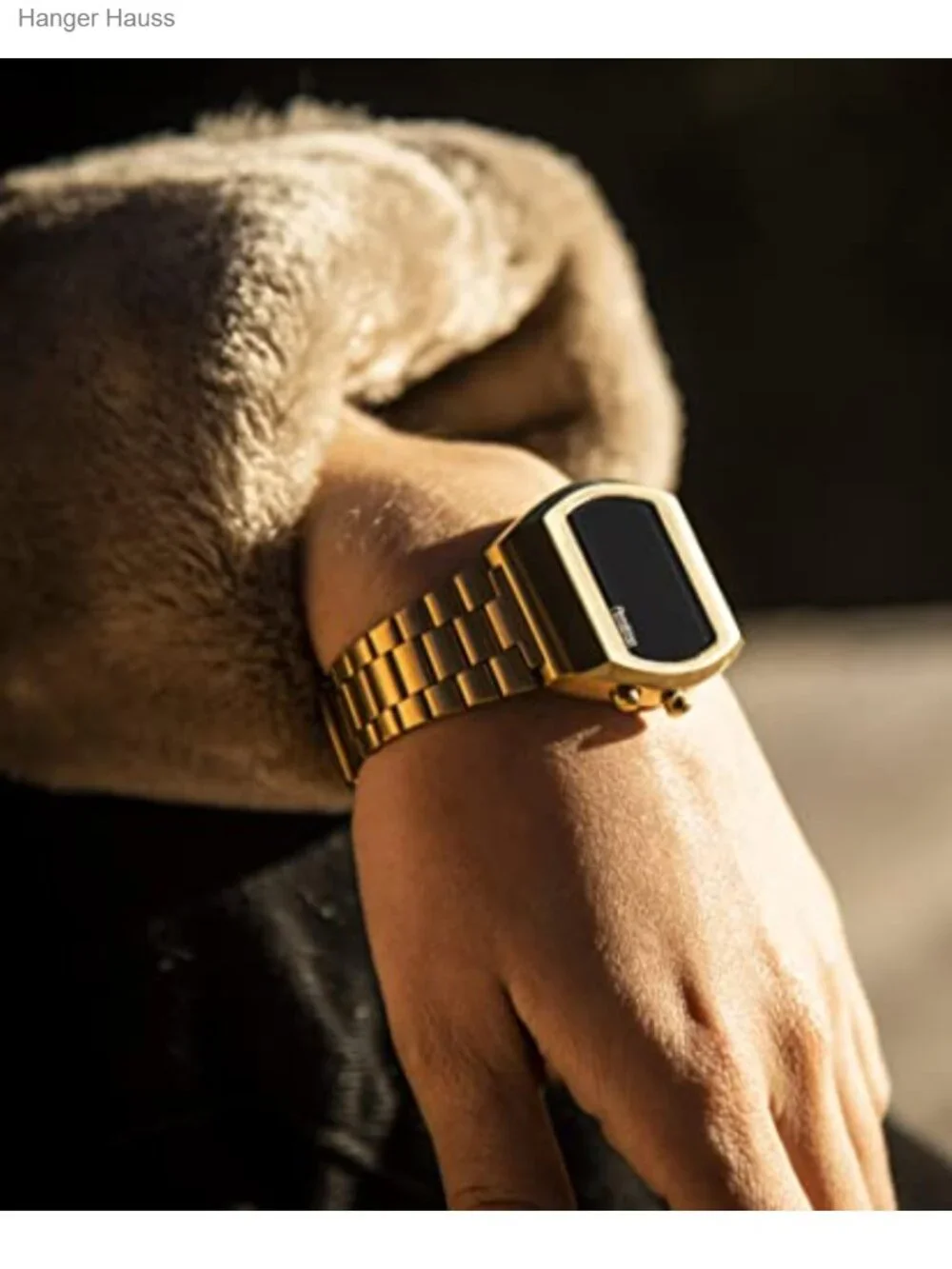 Men's Vintage Retro Digital LED Watch Gold-Tone Bracelet Water Resistant
